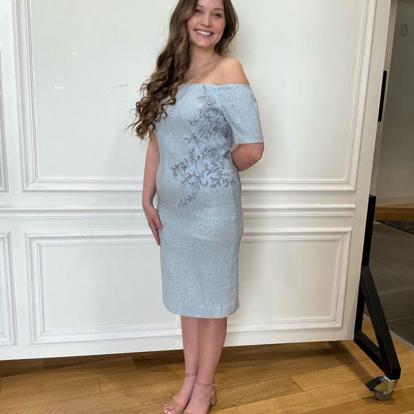 Elegant Off-Shoulder Light Blue Dress - Picture 1 of 9